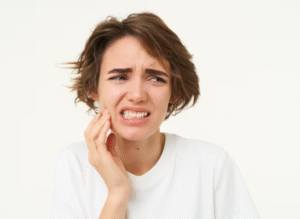 an image of a lady in pain with her jaw