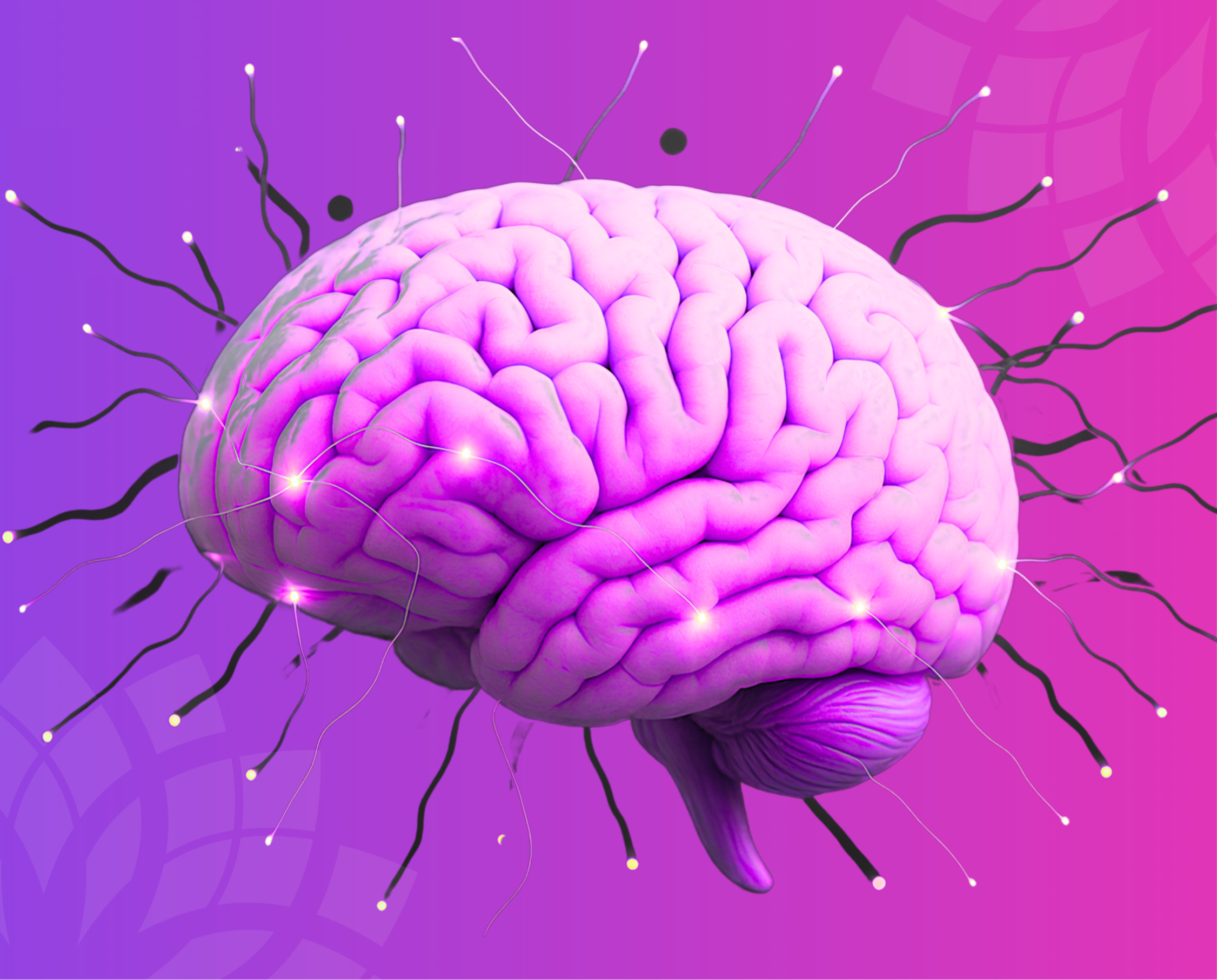 a colourful purple diagram of a brain with a pink and purple ombre background to promote brain health and cognitive function