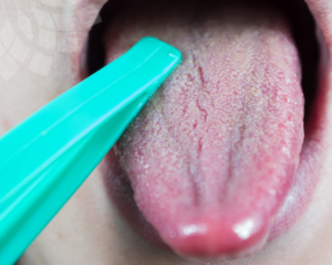 a close up of the tongue symbolising oral health and bpa dental materials